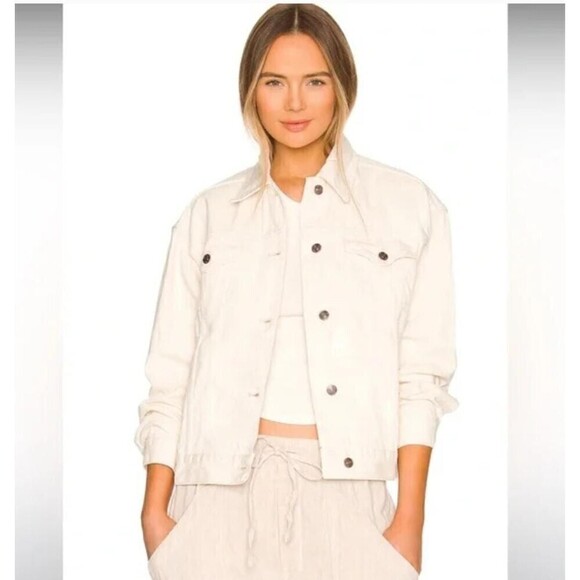 New FREE PEOPLE Women's Jolene Oversized Denim Trucker Jacket in Ecru size M - Picture 2 of 15